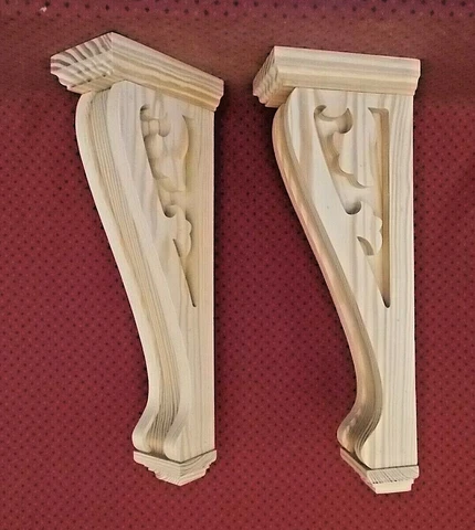 PAIR of Large Wood Corbels Mantel Shelf Support 6-3/4 x 19-7/8 x 4-1/4 (#7506) Cover