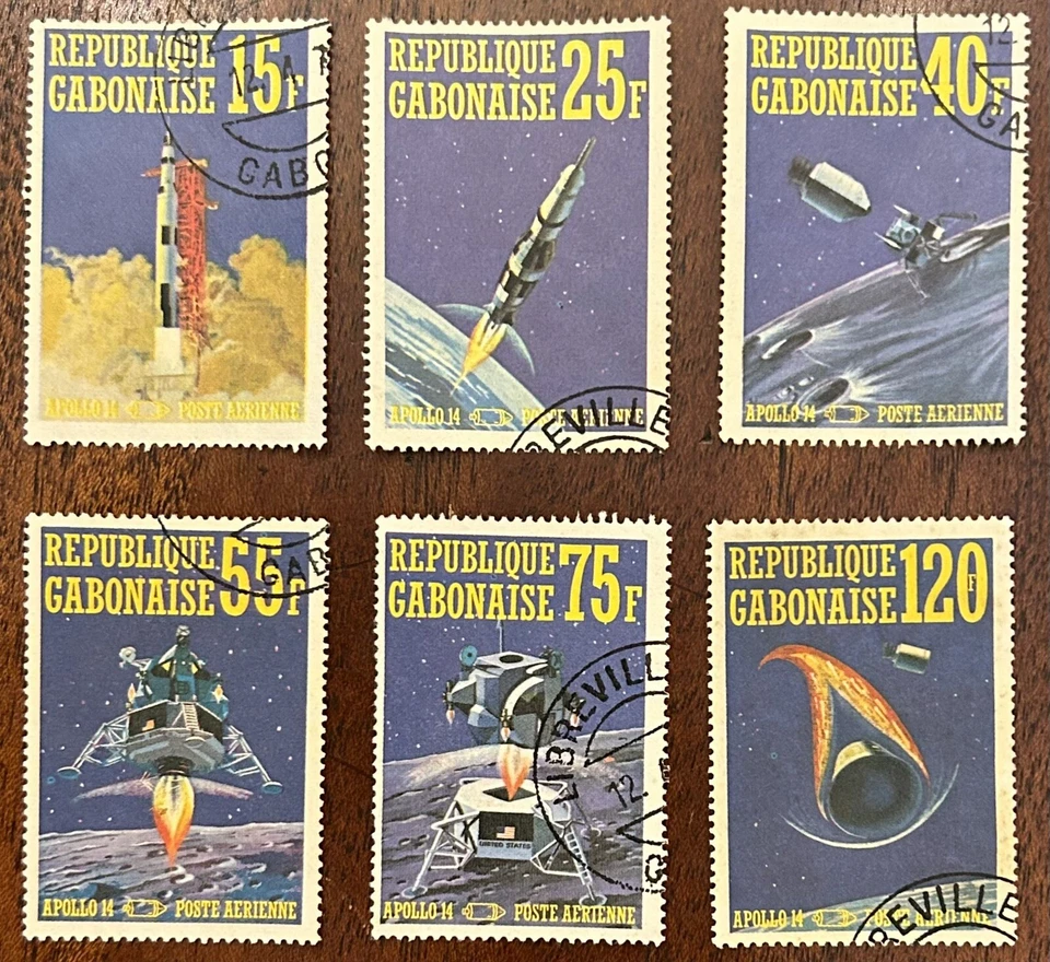 加蓬:1971。  SC #C-108 a-f,“Apollo 14”全套6件。 批量 #03-07257 — 第 1/1 张图片