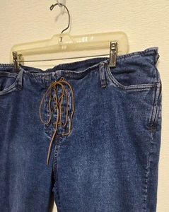 Vintage Bill Blass ~ Pants Womens Sz 20 - Blue Denim Jeans w Lace Up & Side Zip - Picture 1 of 9