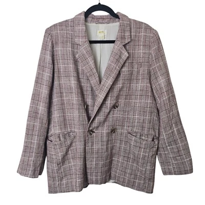 Blazer Maeve Anthropologie 14 Lino Novio Marrón Forrado a Cuadros Preppy Academia Foto 1 de 4