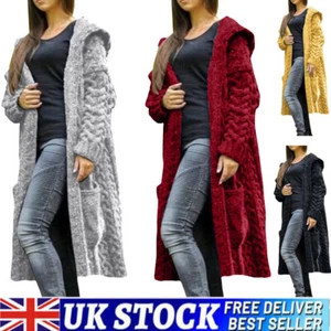 Womens Winter Warm Cardigan Coat Outwear Long Sleeve Jacket Hooded Knit Sweater - Picture 1 of 22