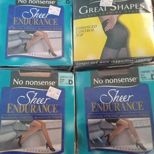 4 Pair No Nonsense Size D Sheer Beige Toupe Black Pantyhose Control Top Nip Vtg - Picture 1 of 2