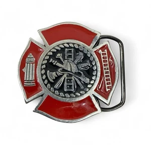Vintage Fire Fighter Belt Buckle Enameled Red Black 2302 - Picture 1 of 7