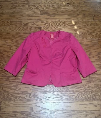 Chaqueta Blazer Vintage Oscar De La Renta Para Mujer Rosa Floral Bordada, Talla 16W Foto 1 de 4