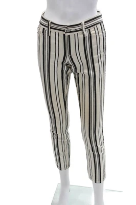 Pantalones de tiro medio beige a rayas al tobillo recortados Club Monaco para mujer talla 2 Foto 1 de 4