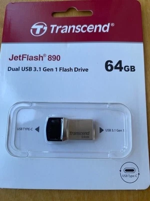 Transcend 64GB JetFlash 890 USB Type-C to USB 3.1 Gen 1 Dual Connector - Image 1 of 3