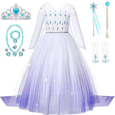 Axwcon Niñas Princesa Elsa Vestido Disfraz con Cintura Lentejuelas, Capa Desmontable, Foto 1 de 4