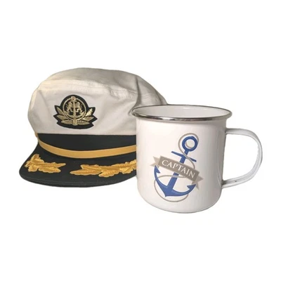 Broner Cappello Capitani Vela Con Capitani Tazza di Latta Vela Set Regalo - Immagine 1 di 4