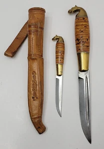 Vintage Finland Brass Horse Head Puukko Double Knife Set w/ Sheath E269 - Picture 1 of 18