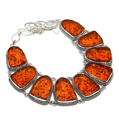 Unique Baltic Amber Slice Gemstone Handmade 925 Sterling Silver Jewelry Necklace - Image 1 of 4