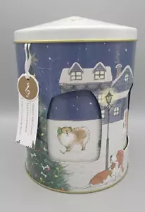 Pier 1 imports Musical Christmas Cookie Tin Canister Dogs - Picture 1 of 11