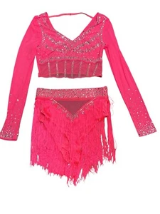 Banjul 2-teiliges Tanzoutfit Größe S Strass und Fransen Hot Pink wunderschön - Bild 1 von 5