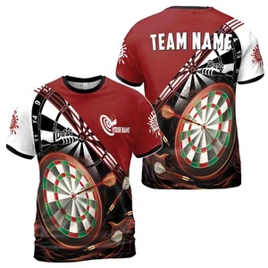 Custom Name Team Name Red Black Darts Arrows Darts Team Men's 3D T-Shirt S-5XL - Picture 1 of 4