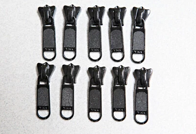 YKK Black #5VS Single Pull Metal Sliders for Vislon Zipper, Pkg of 10 pieces - Image 1 of 2