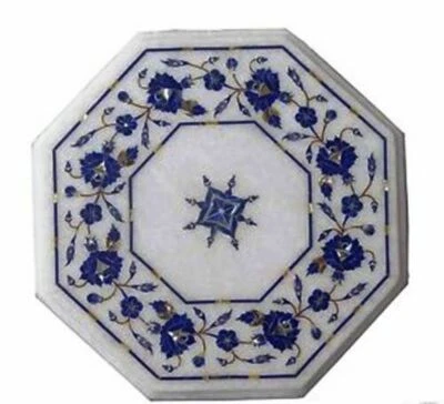 Mesa de centro de mármol blanco de 12" con incrustación de lapislázuli semipreciosa decoración de mesa de esquina Foto 1 de 4