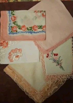 5 Vintage Pink Floral Hankies - Image 1 of 4
