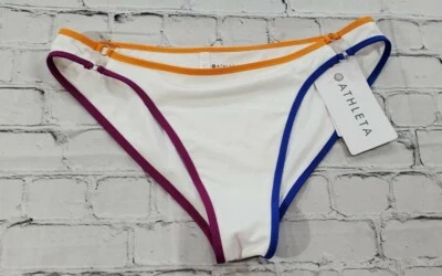 Athleta SIZE MEDIUM Kapalua Bottom Bikini Swim 405821 White Blue Orange Fuchsia - Image 1 of 4