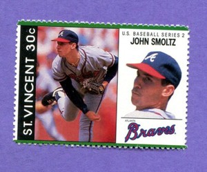 1989 St. Vincent US Baseball Series 2 Stamp John Smoltz HOFER RC Rookie Braves