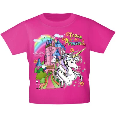 FAN-OMENAL Kinder T-Shirt mit Print - Einhorn Schloß Zauber - 12430 versch. Farben Gr. ...