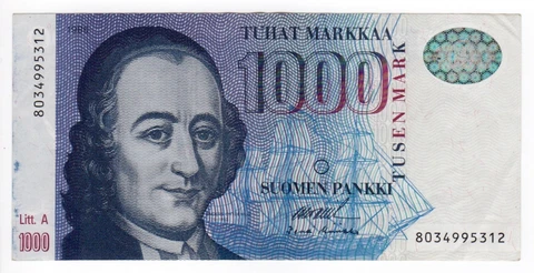 ✔ Finland 1000 Markkaa 1986 P-121 no.8034995312 Finlandia markka note Cover