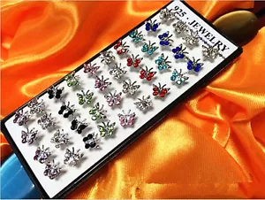 20 Pairs 925 Silver Butterfly Women Crystal Rhinestone Ear Stud Earrings Gifts - Picture 1 of 4