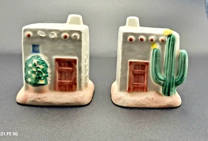 Figi Otagiri Adobe House Salt & Pepper Shakers Cactus Hand Painted Japan EUC - Picture 1 of 5
