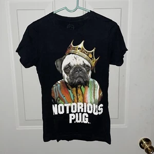 USED Dog Pug Funny Notorius P.U.G. Goodie Two Sleeves Size M Shirt  - Picture 1 of 4
