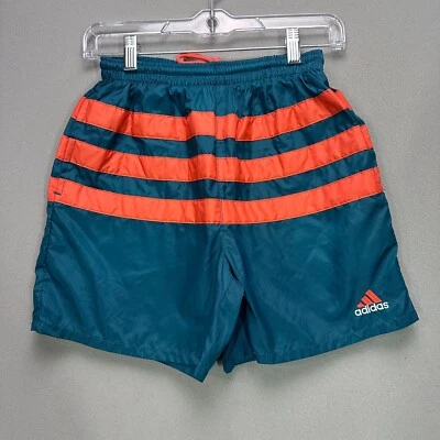 Vintage Adidas Shorts Boys Large Youth 90s Nylon Teal Orange Y2K Drawstring - Image 1 of 4