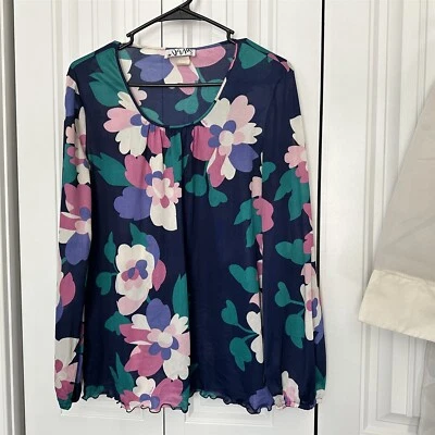 Blusa Vera Vintage Mujer Púrpura Rosa Nylon Camisa Mod Flor Boho Campesina Foto 1 de 4