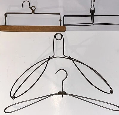 4 ANTIQUE HEAVY METAL CLOTHES/COAT HANGER ~ Twisted Wire Collapsible Pants - Image 1 of 3