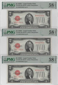 Extremely Rare Sequential Serial #s Legal Tender Note USA $2 1928C BA Block PMG - Picture 1 of 1