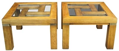 2 Vintage Drexel Heritage Woodbriar Square Oak Side Accent Tables MCM 987-027 - Image 1 of 4
