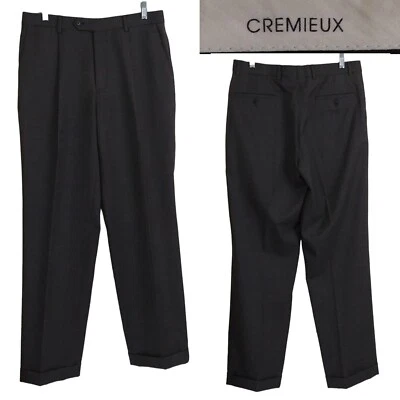 Daniel Cremieux Gray Glen Check Houndstooth Pleated Cuffed Wool Dress Pant 33X32 - Image 1 of 4