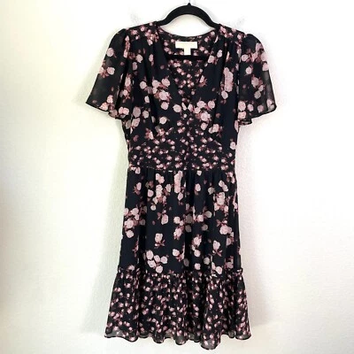 Vestido Michael Michael Kors Mujer XS Estampado Rosa Georgette Manga Corta Floral Foto 1 de 4