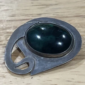 Byron Wilson Sterling Silver Green Stone Pin Brooch Modernist Mid-Century MCM - Picture 1 of 4
