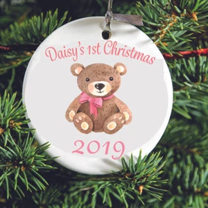 Personalised Baby 1st Christmas. Ceramic 1st christmas ornament. Baby girl Chris - Picture 1 of 1