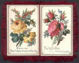 Frühe faltbare Geburtstagsgrußkarte (vier chromodruckte Rosenbilder). FreePost - Bild 1 von 2