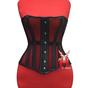Vollbrust corsage Schwarz lack Netz Korsett Black PVC Mesh Extreme Corset Hi-70 - Picture 1 of 5