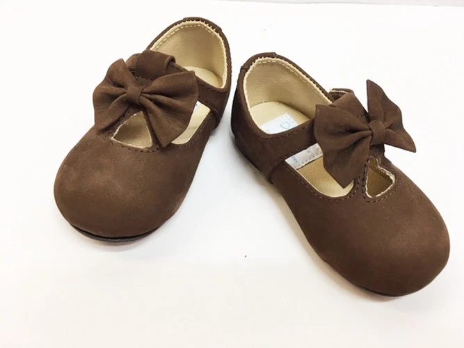 New Toddler Girl's Designer's Touch Brown Suede Leather Maryjane Bow Shoe - Image 1 of 1