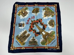 Vintage Roger L Paris Eiffel Tower Paris Scarf Navy square France - Picture 1 of 4