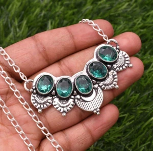 Collana gioielli fatti a mano in argento sterling 925 con pietre preziose tormalina Paraiba - Foto 1 di 9