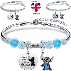 Cute Stitch Charm Bracelet Popular Lilo and Stitch Women Girl Jewellery Gift UK - Picture 1 of 28