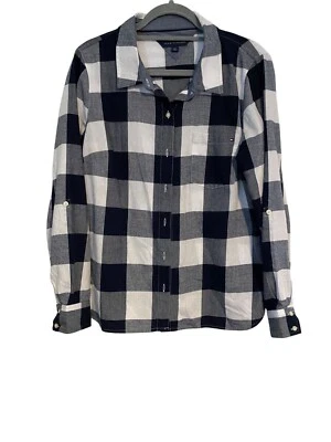 Топ Tommy Hilfiger женский размер L темно-синий и белый клетку рубашка на пуговицах повседневный уютный - Изображение 1 из 4