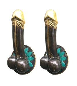 2 PENIS shape DOOR PULL or HOOK hand made solid brass 9 " handle heavy phallus - Picture 1 of 17