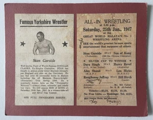 Singapore 1947 All-In Wrestling Malaya Programme Stan Garside Vs Son Of Kong - Picture 1 of 4