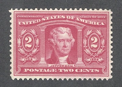 US 324 Mint NH VF 2c carmine Louisiana Purchase Exposition Thomas Jefferson 1904 - Image 1 of 2