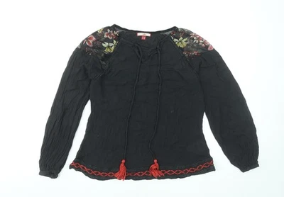 Joe Browns Women's Black Floral Bohemian Long Sleeve Blouse Size 8 - Image 1 of 4