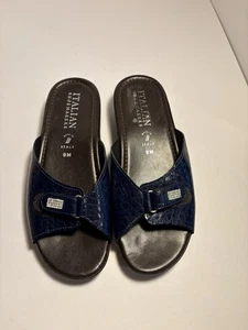 Women's Navy Italian Shoemakers slip on sandal 9M Adj strap and rhinestones - Picture 1 of 7