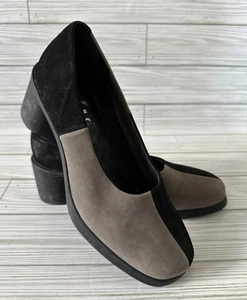 Camper Twins Leather Colorblock Black/Gray Block Heel Shoes Size 35/US 4.5 - Picture 1 of 11