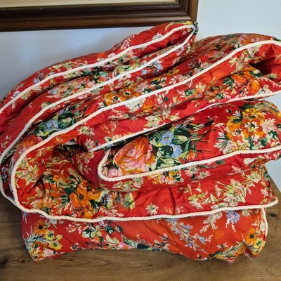 Vintage RALPH LAUREN Belle Harbor Full/Queen Red Floral Cotton Comforter Italy - Image 1 of 4